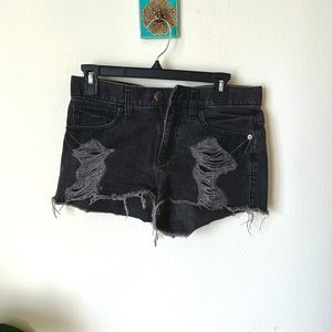 Express Distressed Black Denim Shorts